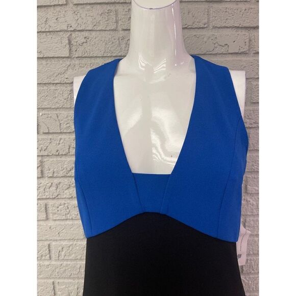 Karl Lagerfeld Black & Blue Color Block Crepe Gown Size 6 NWT - Picture 2 of 10